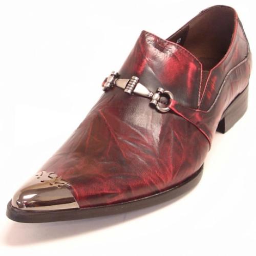 Fiesso Red Genuine Leather Loafer Shoes With Bracelet / Metal Tip FI6783